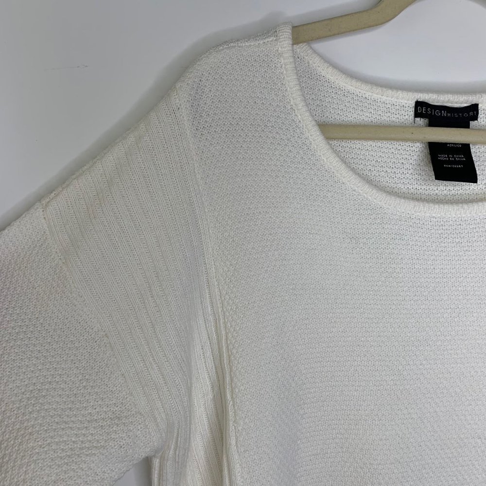 DESIGN HISTORY Long Sleeve White Ribbed Sweater Top Curved Hem Sz 2x - Picture 4 of 7